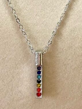 Silver Tone Rainbow Multicolor Pendant & Chain Necklace Pride New